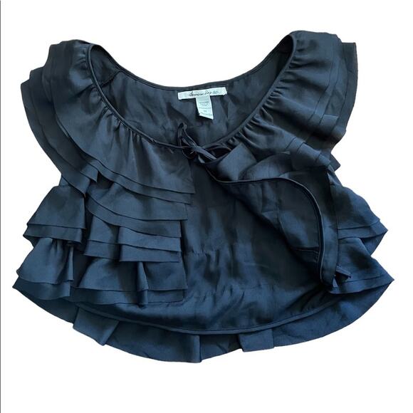 American Rag Black Cropped Ruffle Top Size Medium - Picture 1 of 5